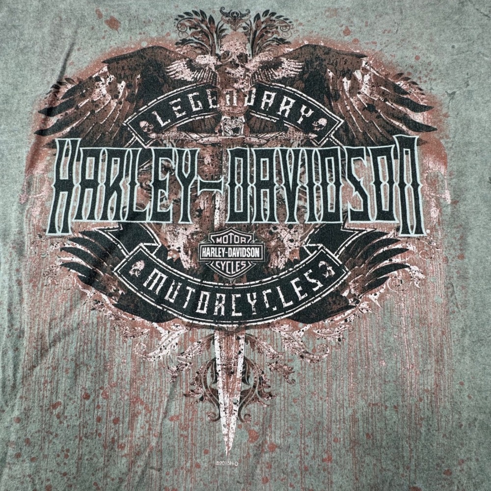 Vintage Distressed Harley Davidson Indianapolis Tee Gray Eagle Wings Hot Rod L - Picture 2 of 11
